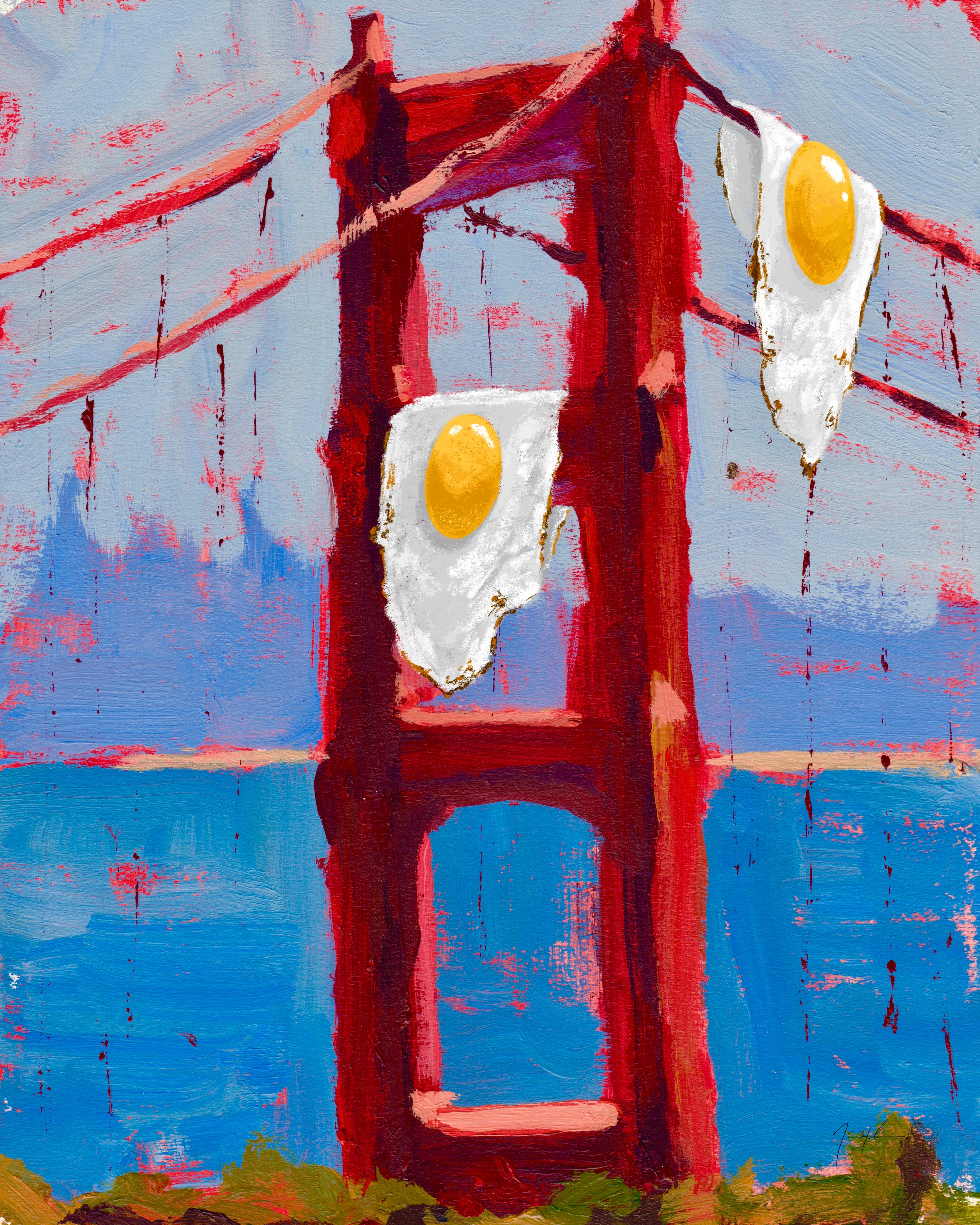 Golden Gate With Eggs - Cropped Acrylic Plein Air