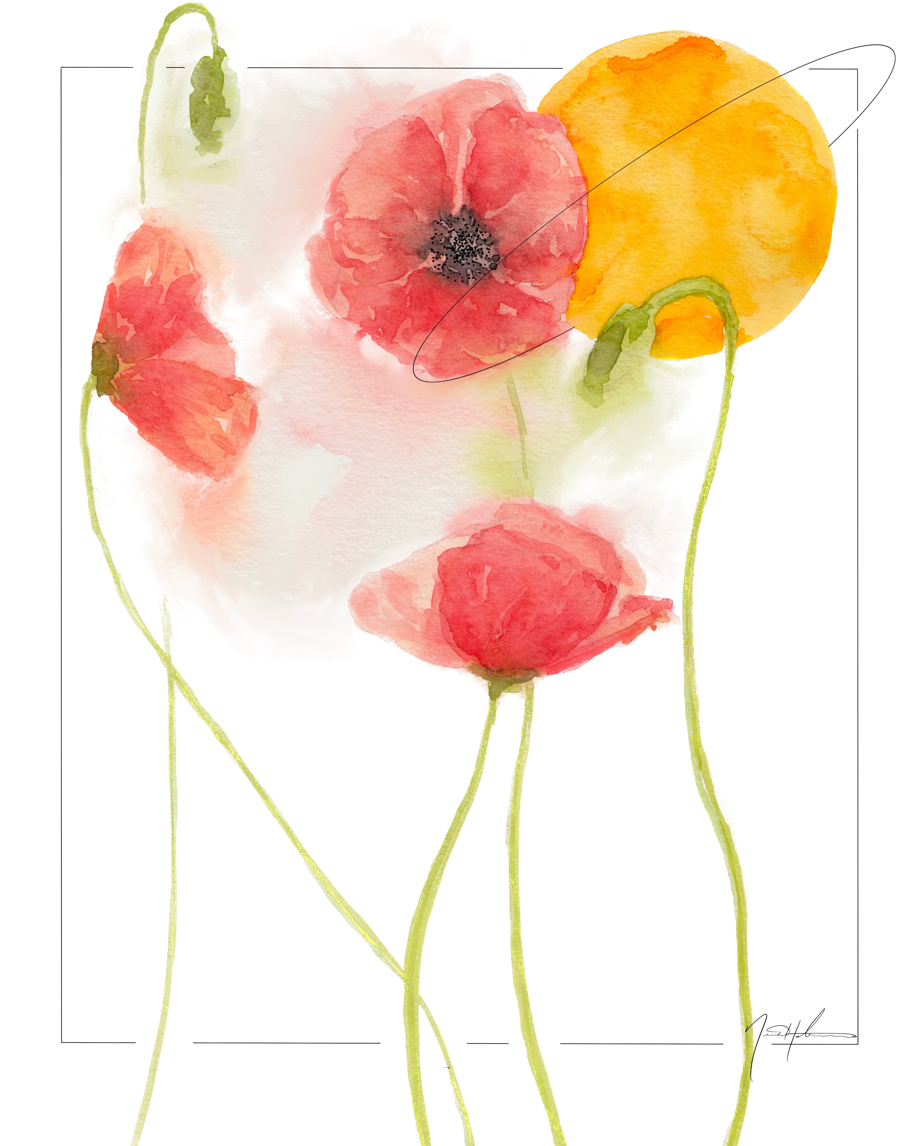 Watercolor Poppies and Saturn