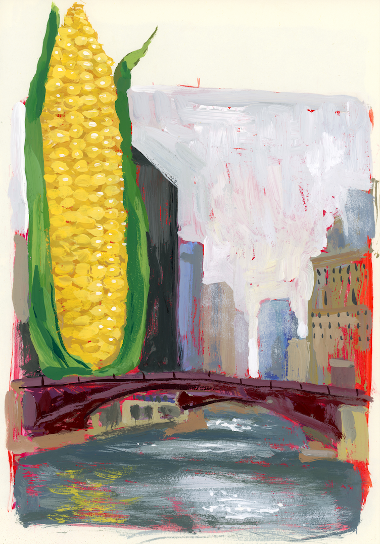 Feeling corny, Chicago, Gouache, Plein air