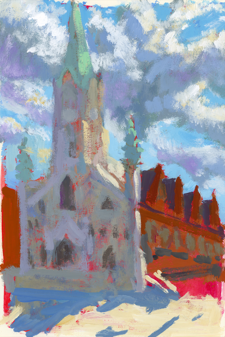 St. Alphonsus Church, Chicago, Gouache, Plein air