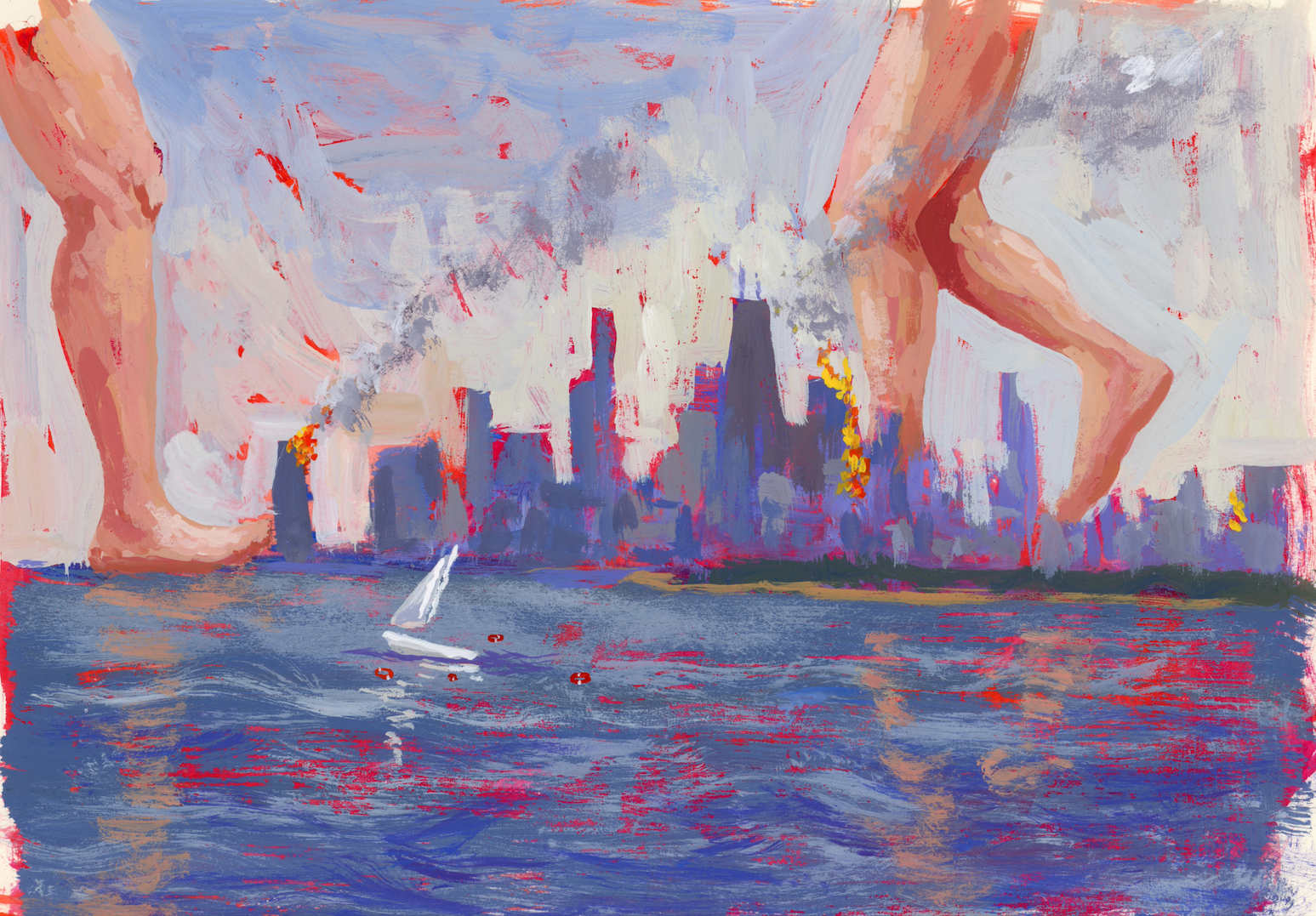 They're stomping on our dreams, Chicago, Gouache, Plein air