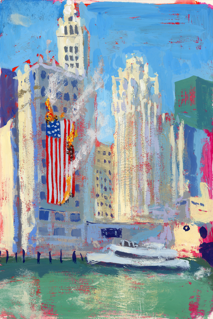 The world is burning, Chicago, Gouache, Plein air