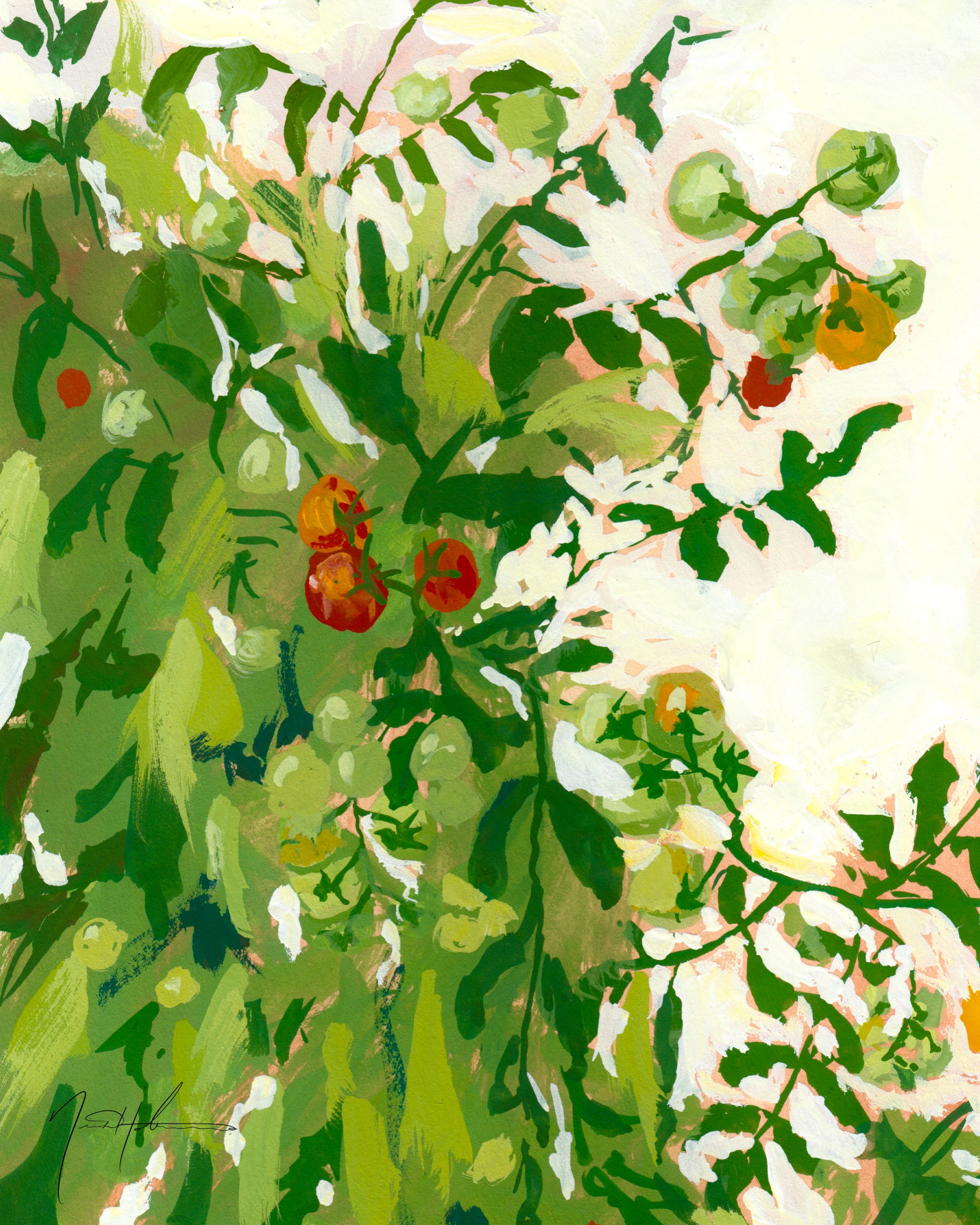 Tomatoes from the back yard - Gouache plein air